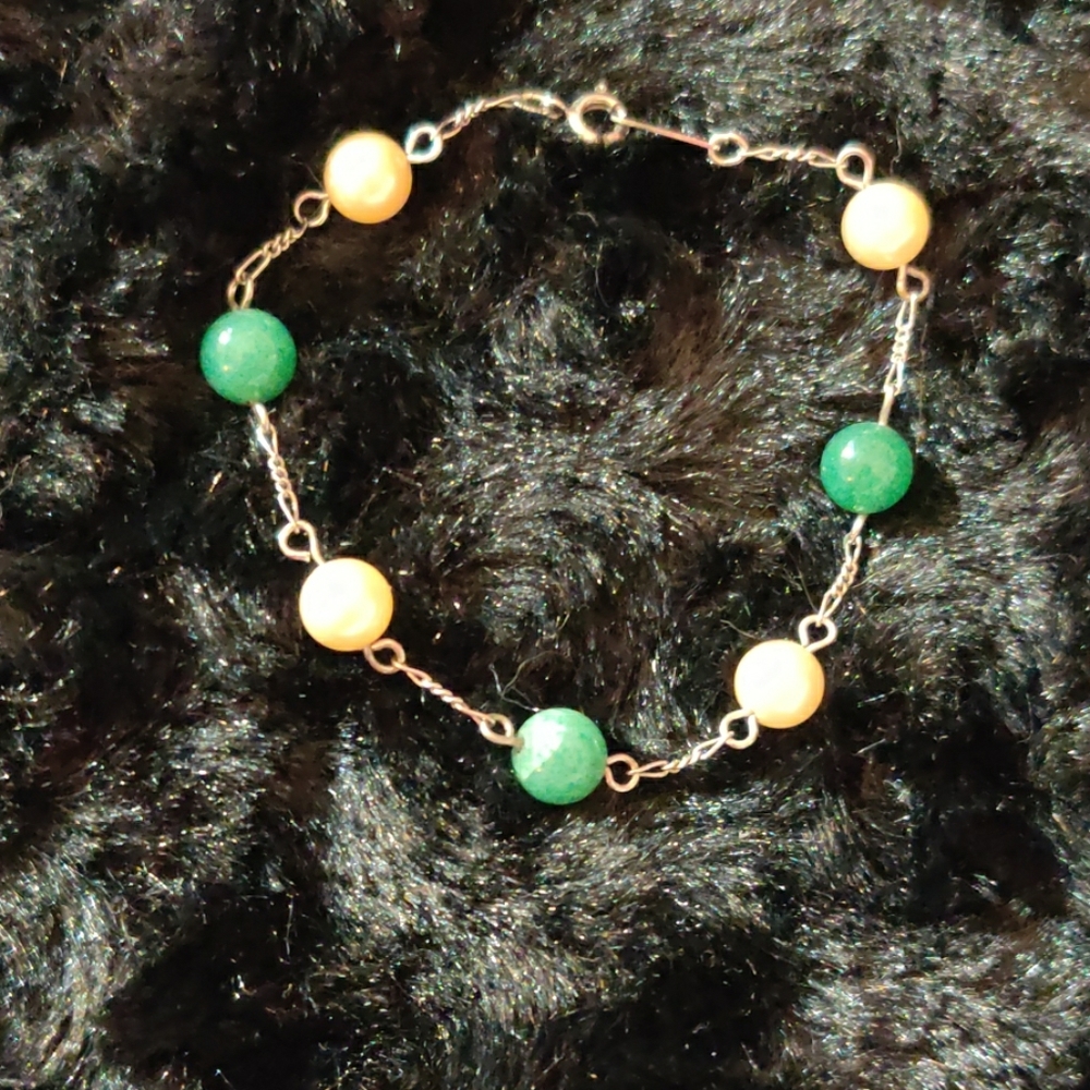 Vintage bracelet Jade and Pearl
